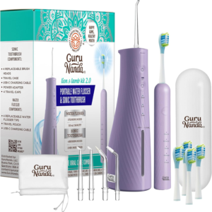 Lion & Lamb Kit 2.0, Electric Toothbrush with Water Flosser Combo, 4 Jet Tips, 4 Brush Heads, & IPX7 Waterproof Design for Complete Oral Care, Lavender